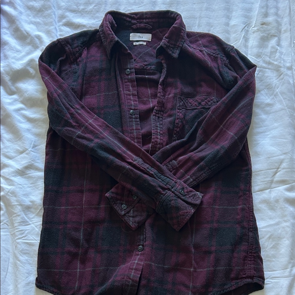 TNA Burgundy and Black Plaid Casual Shirt